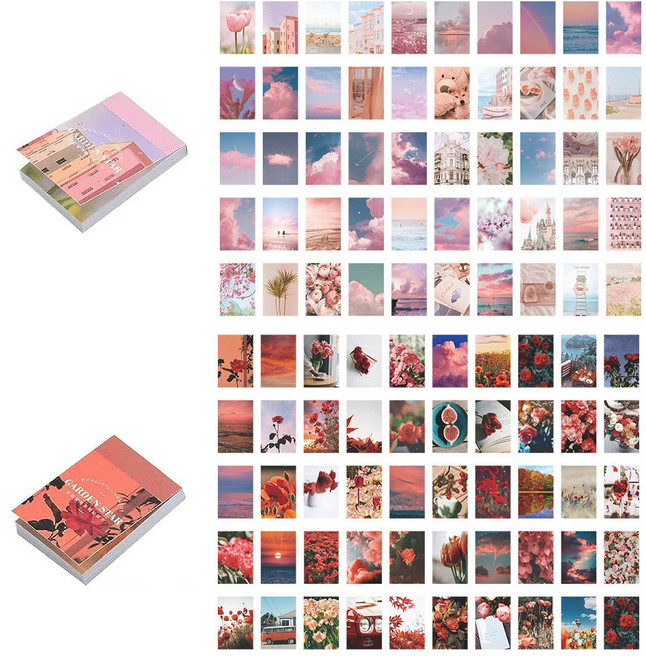 올리브파티 로맨틱가든 빈티지 감성 포토 미니 스티커북 스티커 50매, 핑크가든+레드가든