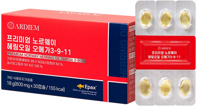 아르디엠 프리미엄 노르웨이 헤링오일 오메가 3-9-11 18g, 1박스, 30캡슐