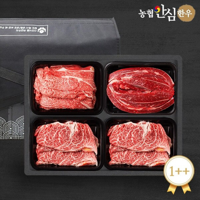 [냉장][농협안심한우]1++ 등심+등심+불고기+국거리 / 각300gx4팩 총1.2kg, 1세트, 1.2kg