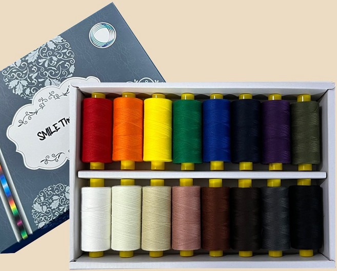 [국내자체생산] 고급 일반재봉사 60수3합 / 고강력 코아사 45수2합 / 16개입 실세트 1000m 재봉실 미싱실 가정용실 공업용실, 혼합색상, 1개, 고강력 코아사 컬러 16개입 SET