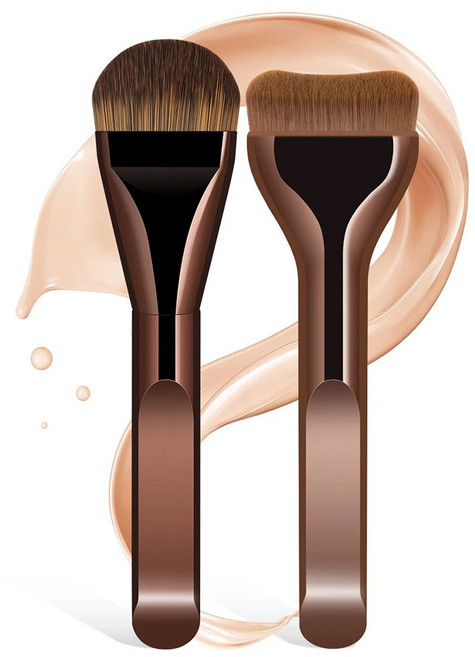 EGMI 베이직 잘 발리는 파운데이션 납작 브러쉬 2종 세트, 2개, 브라운