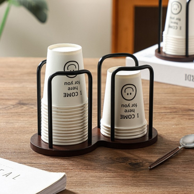 일회용컵 케이스 더블 우드 종이컵 거치대 홀더, 1개, 상세페이지 참조