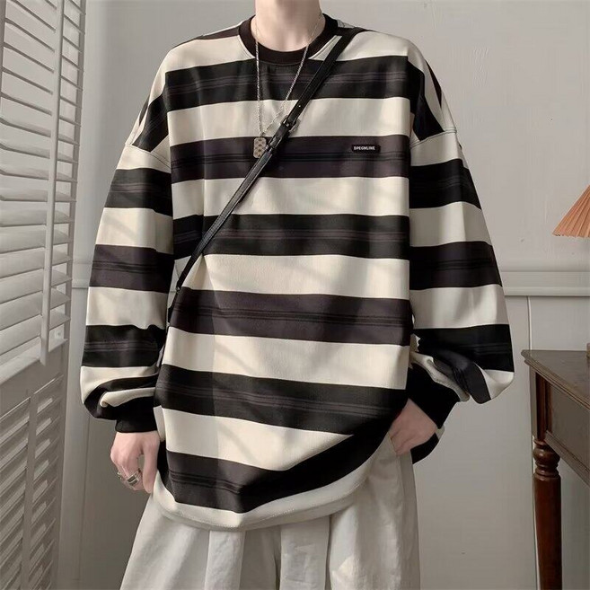 투니스 남성 아메리칸 스트라이프 라운드넥 긴소매 티셔츠