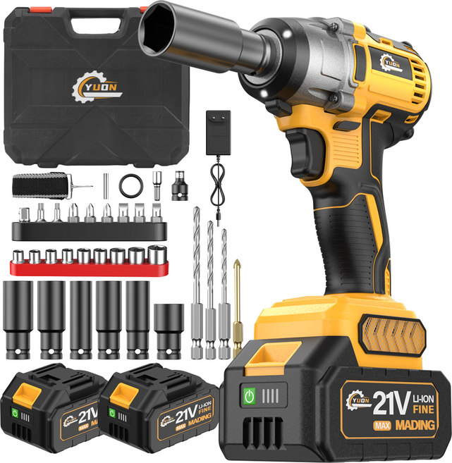 [국내발송] YUON 독일 21V 다용도 전동렌치 380N 4.0Ah 고출력무선임팩트드릴 무단변속 전문 전동렌치 임팩트드릴 해머전동드릴 배터리2개 세트, 1