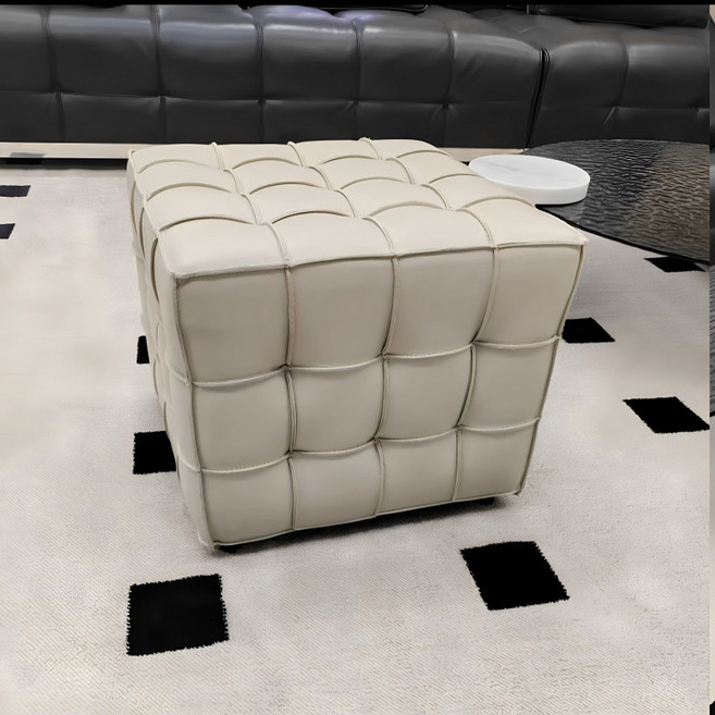 고급 천연 가죽 거실 소파 스툴 의자 발받침대 미니 보조 원목 디자인 인테리어용, 베이지 천연가죽 의자 37x43