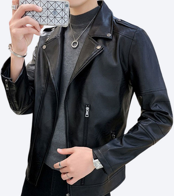 에치케이 남친룩 스냅버튼 지퍼 포켓 디자인 남성 캐주얼 가죽 자켓