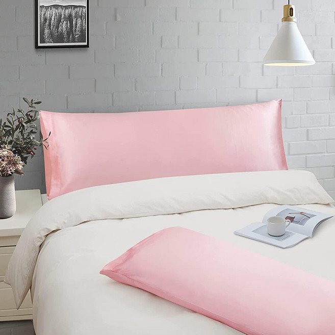 Ersmak 새틴 바디 필로우 커버 2개 세트 50.8 x 137.2cm(20 x 54인치) 블랙 울트라 소프트 케이스 머리카락과 피부를 위한 실키 슬립 쿨링 롱 사이드 베