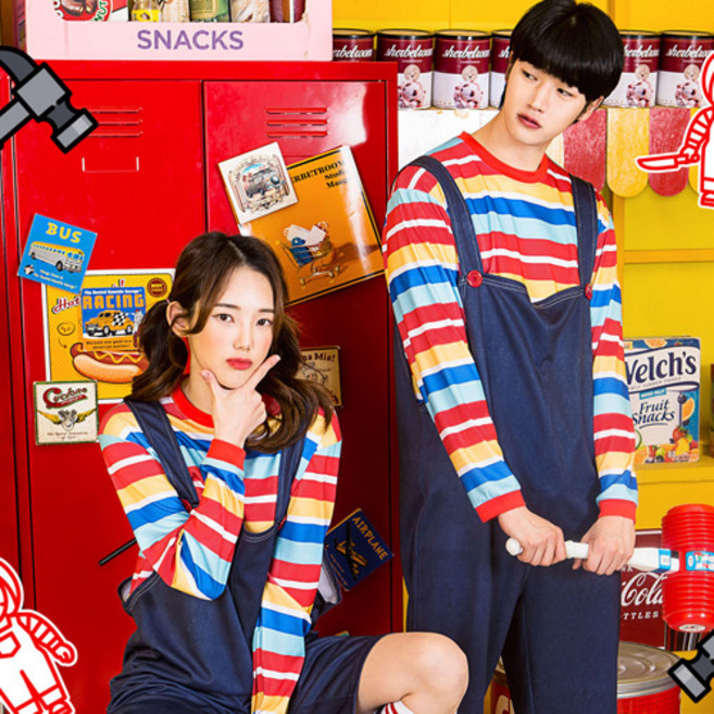 특이하고 엽기스러운 처키 긴팔 멜빵 할로윈 의상 코스프레 세트