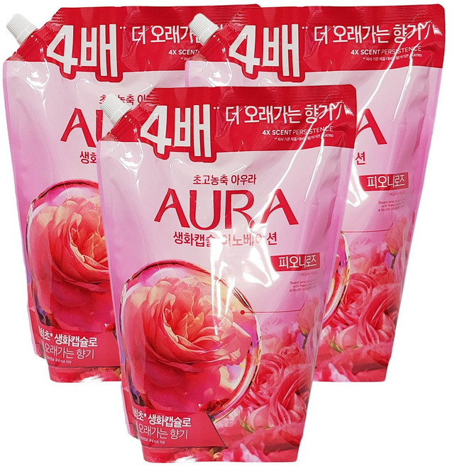 아우라 섬유유연제 피오니로즈향 리필, 1.7L, 1개입, 3개