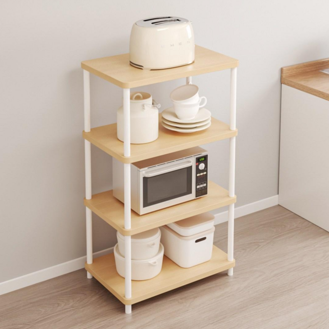 하이피러브 다용도 수납 선반 진열장 전자레인지 선반, 오크, 4단