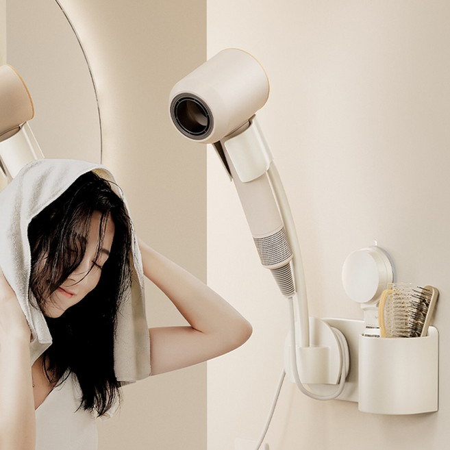 Mosashoe 드라이기 거치대 수납형 강력접착 무타공 헤어드라이기 거치대 각도조절 마그네틱 노즐 홀더, 살구색-수납형, 1개