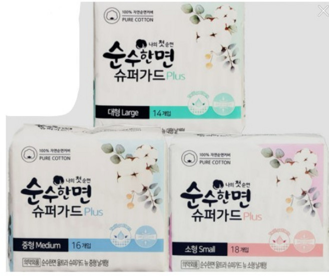 순수한면 슈퍼가드 생리대 날개형, 대형, 16개입, 6개