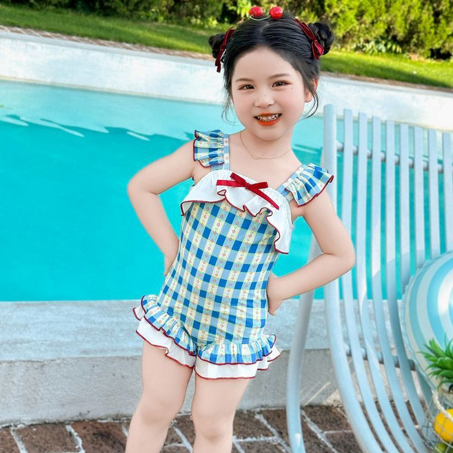 女寶寶夏日泳池連體泳裝 蝴蝶結中小童游泳衣