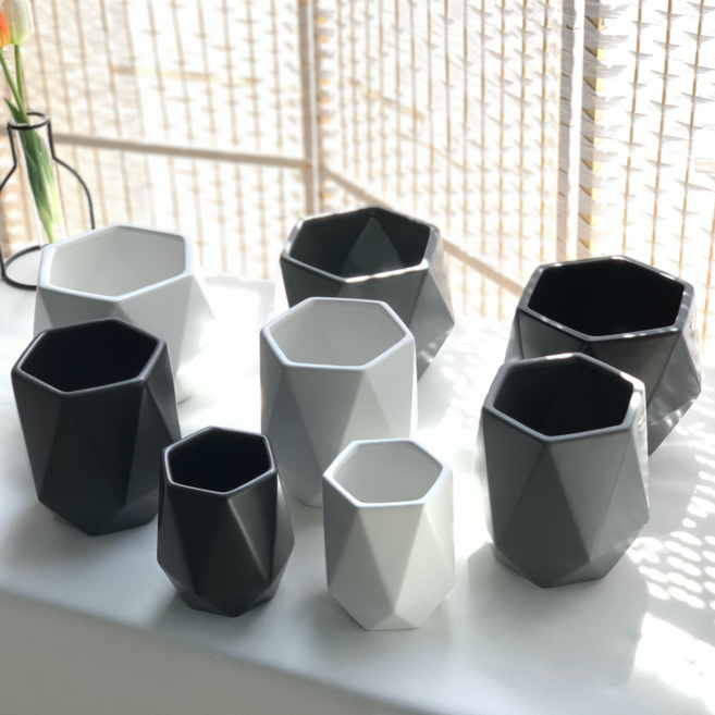 입체화분 도자기화분 베란다 사각 원형 사기 빈 소형 홈 가드닝 작은화분, 블랙, 1개