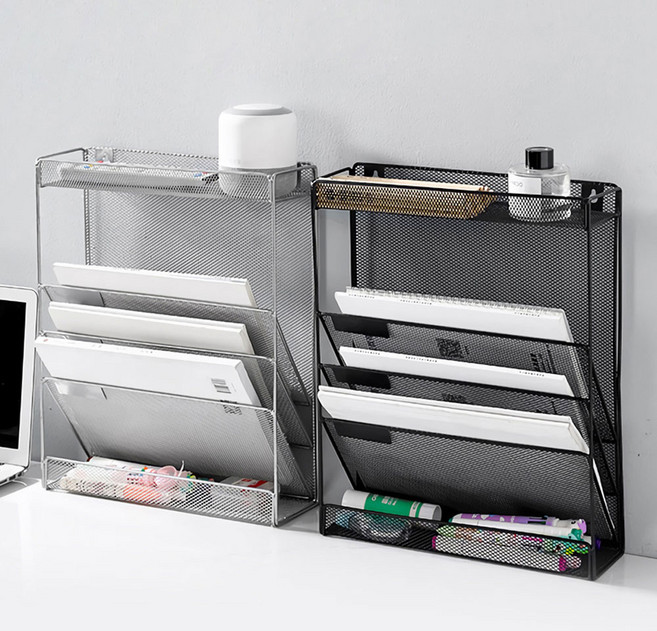 오피스 데스크 서류정리함 5단 파일 꽂이 서류 책상 정리수납 선반, 실버
