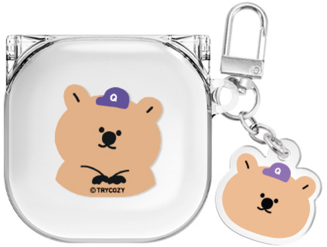 쿼카 모자 버즈라이브/버즈3/버즈3프로 클리어 케이스 +아크릴 키링 세트, 퍼플, 버즈라이브/버즈프로/버즈2/버즈2프로/버즈FE(공용)