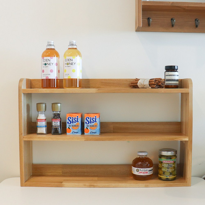 아카시아 선반 원목 우드 다용도 스탠드 벽걸이 2단 3단 미니 식탁 주방 양념장 정리 인테리어 소품 진열대, 03_아카시아 3단 선반
