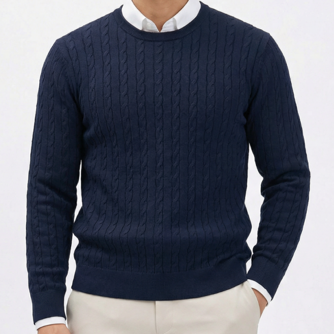바이로이 남성 모달 라운드넥 꽈배기 긴팔 니트
