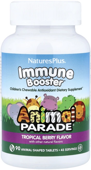 NaturesPlus Source of Life Animal Parade 어린이용 이뮨 부스터 천연 열대 베리 맛 90개, 90정, 1개 - 쿠팡