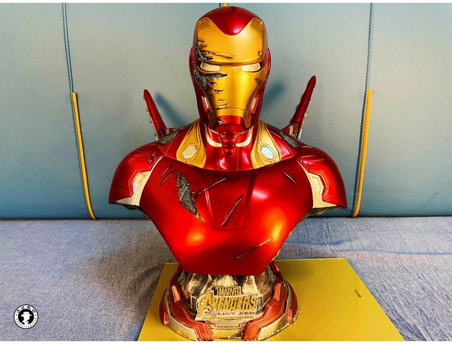 40cm MK50 鋼鐵人像/原色金色銀色/鋼鐵人Iron Man/漫威電影/擬真雕像/4kg/鎮宅之寶/復仇者聯盟, 戰損, 原色金色銀色