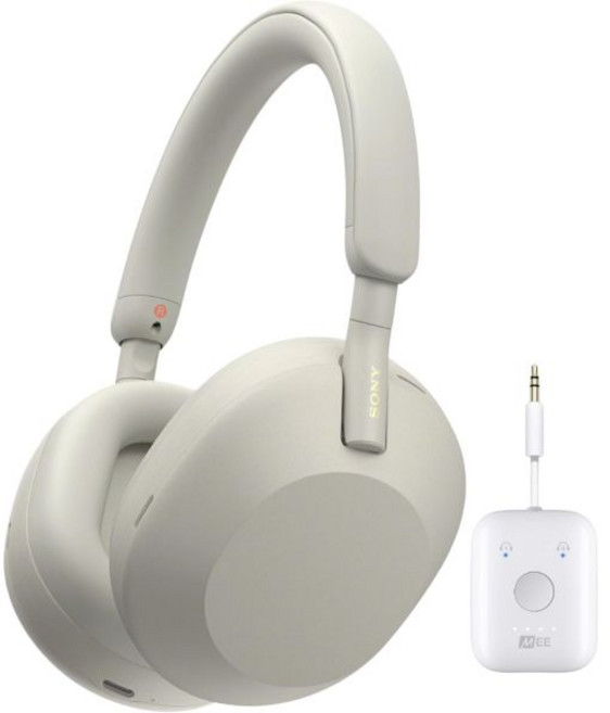 Sony 헤드폰 이어폰 헤드셋 무선 블루투스 소니 WH-1000XM5 노이즈 캔슬링 오버이어 헤드폰실버 번들 오디오 송신기 포함 2개 품목, Sony 헤드폰 이어폰 헤드셋 무선 블루투스 소니 WH
