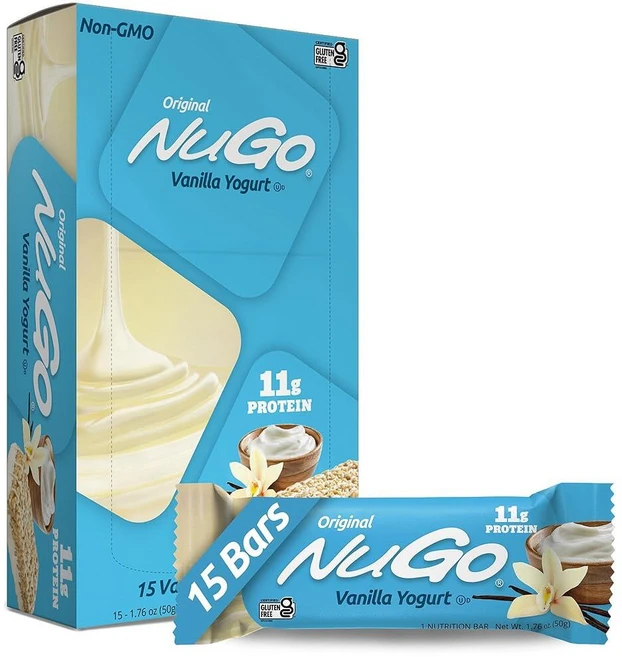 NuGo NuGo 프로틴 바 바닐라 요거트 단백질 11g 170칼로리 글루텐 프리 각 49.9g(1.75온스) 15개입 (1팩) Protein Bar Vanilla Yo, 750g, 1개 - 쿠팡