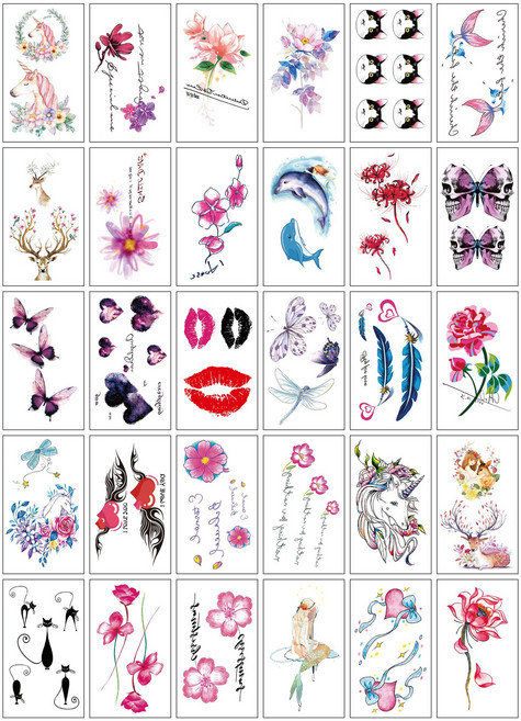 세트 미니 반영구 플라워 나비 타투스티커 헤나타투 미니 타투스티커 문신 컬러타투 수채화타투, 1개, 수채화 6번