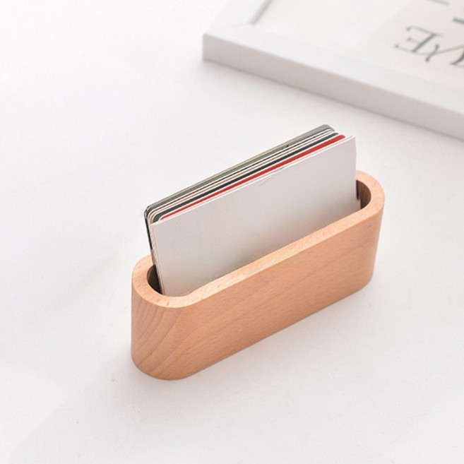 올피노 데스크 원목 명함꽂이 호두나무 명함통 거치대 1p