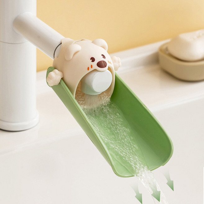 수도꼭지연장 어린이 손씻기 곰돌이 수전 유아수도 세면대 수도 연장탭 부속, 1개, Green