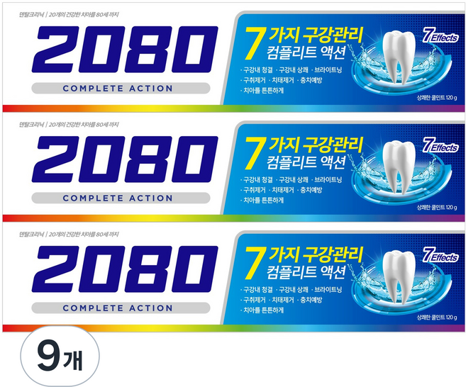 2080 컴플리트액션 쿨민트향 치약, 120g, 9개