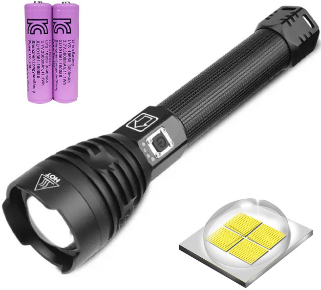 도미노스토리 xhp90 후레쉬 배터리3000mah2개포함 led 손전등 해루질 랜턴 써치라이트 낚시 등산 신형버전, xhp90후레쉬신형+배터리3000mah2개, 1개