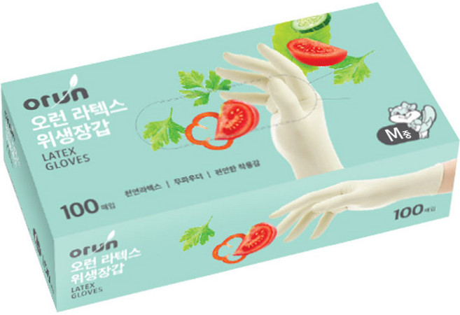 오런 라텍스 위생장갑 M, 2개