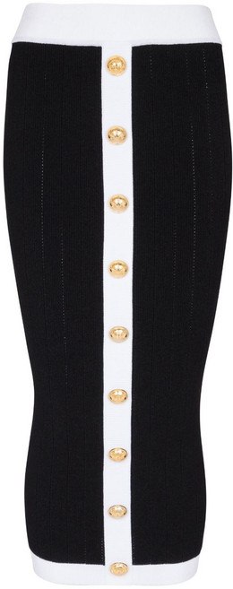 발망 니트 버튼 미디 스커트