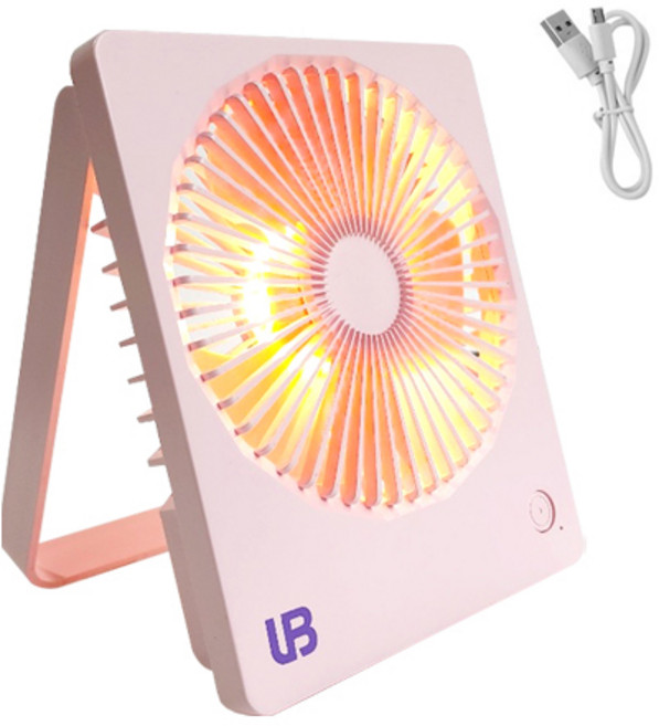 UB 무선 LED 선풍기 휴대용 조명 충전 접이식 걸이용 거치, 핑크, UB-FAN33