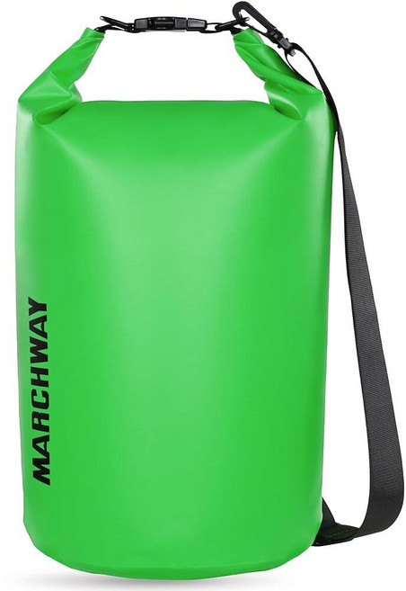 미국출고 평점4.5+ 236763 MARCHWAY 물에 뜨는 방수 드라이백 5L/10L/20L/30L/40L 카약/레프팅/서핑/수영/캠핑/하이킹/해변/스키/스노우보드/산악, 5L, 초록색