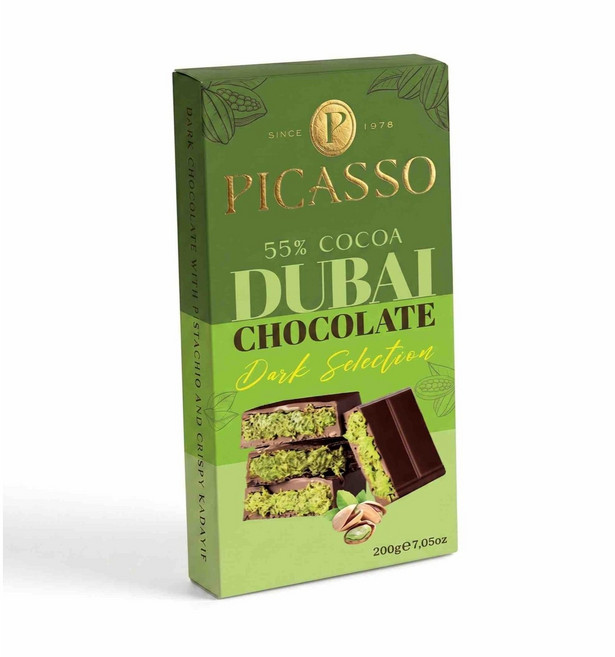 피카소 두바이 초콜릿 다크 초콜릿 피스타치오 카다이프 수제 초콜렛 바삭한 Dubai Chocolate Dark chocolate, 1개, 200g