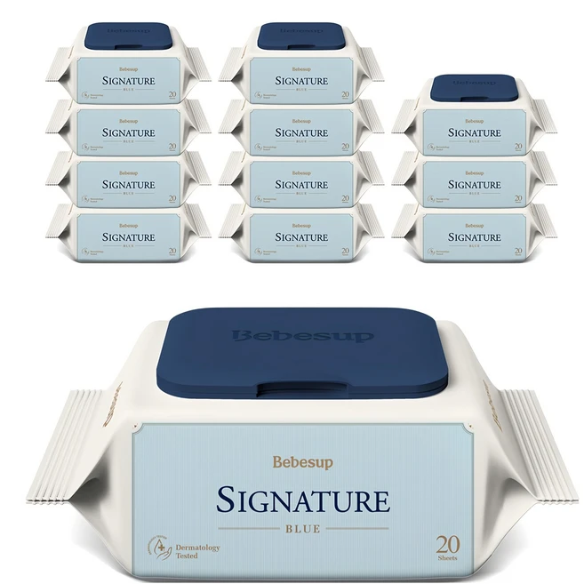 베베숲 시그니처 블루 유아물티슈 휴대캡형, 75g, 20매, 12개 - 쿠팡