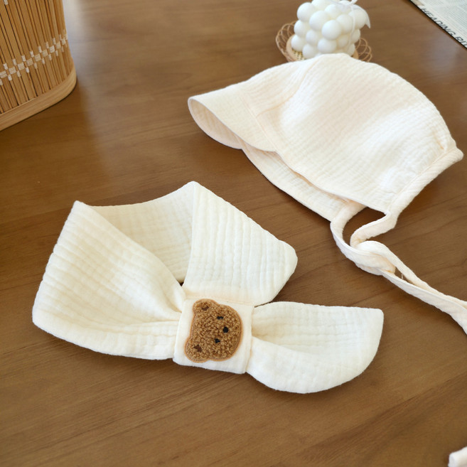 코코아돌 (2종SET) 아기 거즈 보넷 스카프 신생아 모자