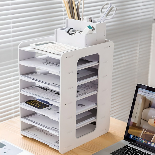 에이원스토어 데스크 A4 서류 정리 책상 수납함 세로형, 화이트, 7단