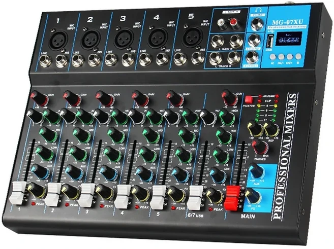 MG-07 프로페셔널 7채널 오디오 믹서 USB MP3 플레이어 믹싱 콘솔 DSP DJ 오디오 콘솔 믹서, 02 EU plug