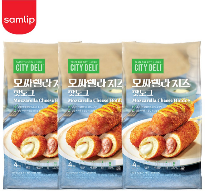 시티델리 모짜렐라치즈 냉동 핫도그 4입, 3세트, 360g