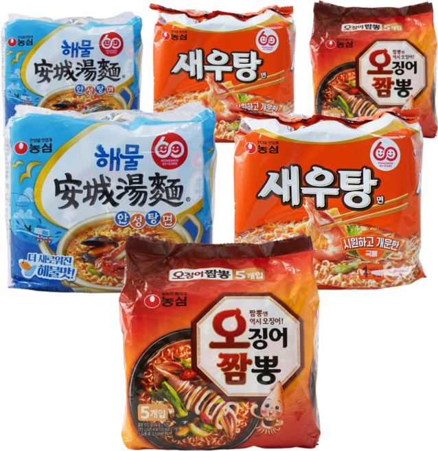농심 해물라면 3종 세트 (해물안성탕면10 + 오징어짬뽕10 + 새우탕면8)