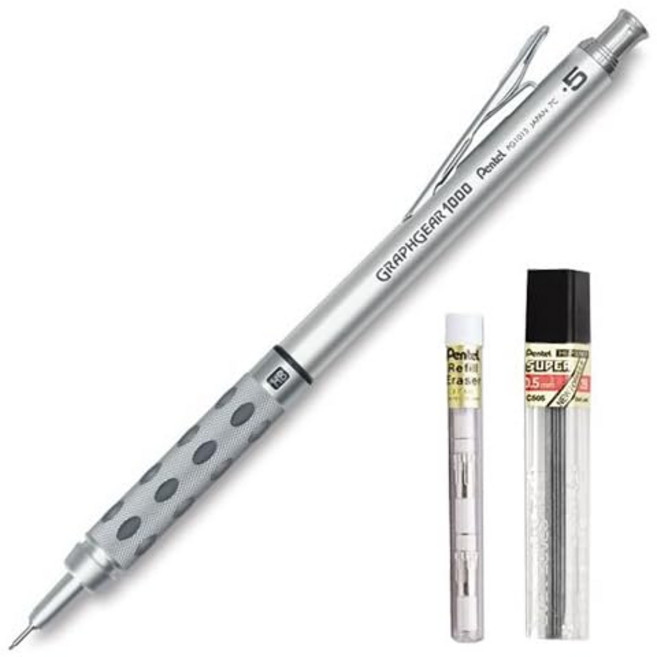 Pentel 그래프 기어000 자동 도연필 0.5 MM Lead 크기 무광 메탈 배럴 pg1015a 슈퍼 hipolymer Lead 리필 0.5 MM Fine HB 2, 1개, 상세페이지 참조