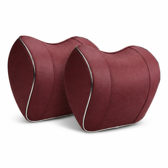 이스크라 차량용 프리미엄 목쿠션 5D메모리폼 장거리운전 차박 목베개, 2개, 버건디