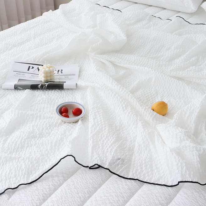 코프코프 컬러라인 시어서커 홑이불 세트 슈퍼싱글 퀸 킹 라지킹, 블랙라인, 이불+패드+베개커버 세트