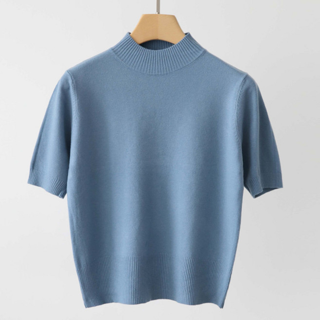 제니트 여성 슬림핏 반폴라 데일리룩 베이직 5부소매 니트 비빈반목반팔