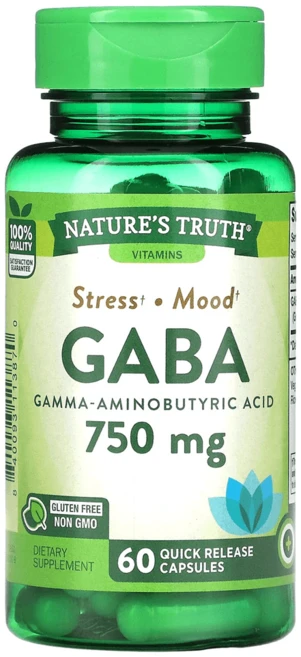 Nature's Truth 가바 Gaba 감마아미노뷰티릭산 750mg 빠른 방출 캡슐 60정, 1병, 1개 - 쿠팡