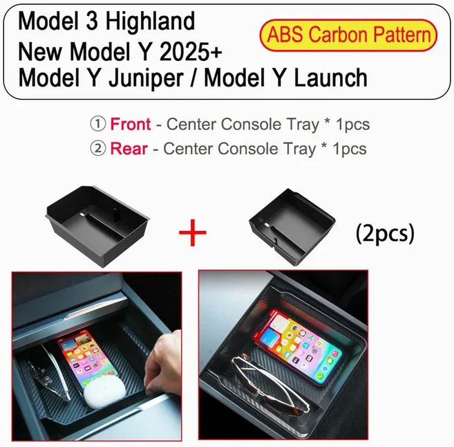 [호환] 새로운 Tesla Model 3 Y Juniper Launch Organizer 트레이 2025 액세서리 컵 홀더 코스터 팔걸이 용, 05 2pcs ABS Carbon