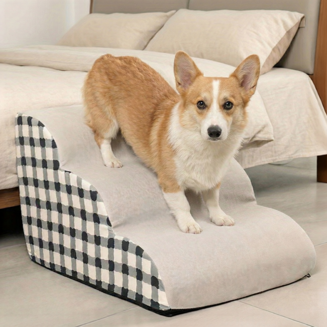 멍냥하우스 논슬립 슬개골보호 3단 강아지계단, 1개, 그레이