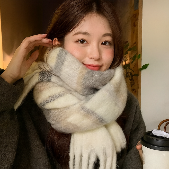 시온 니트 머플러 체크 목도리